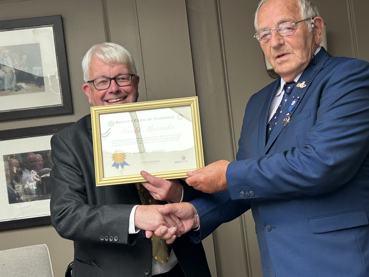 Presentation of Certificate to Gerald Alexander
